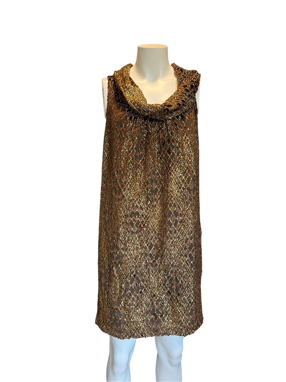Milly of New York Gold and Brown Metallic Knit dress